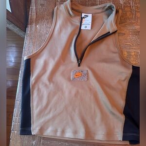 Nike Beige and Black Zip-Up Top
